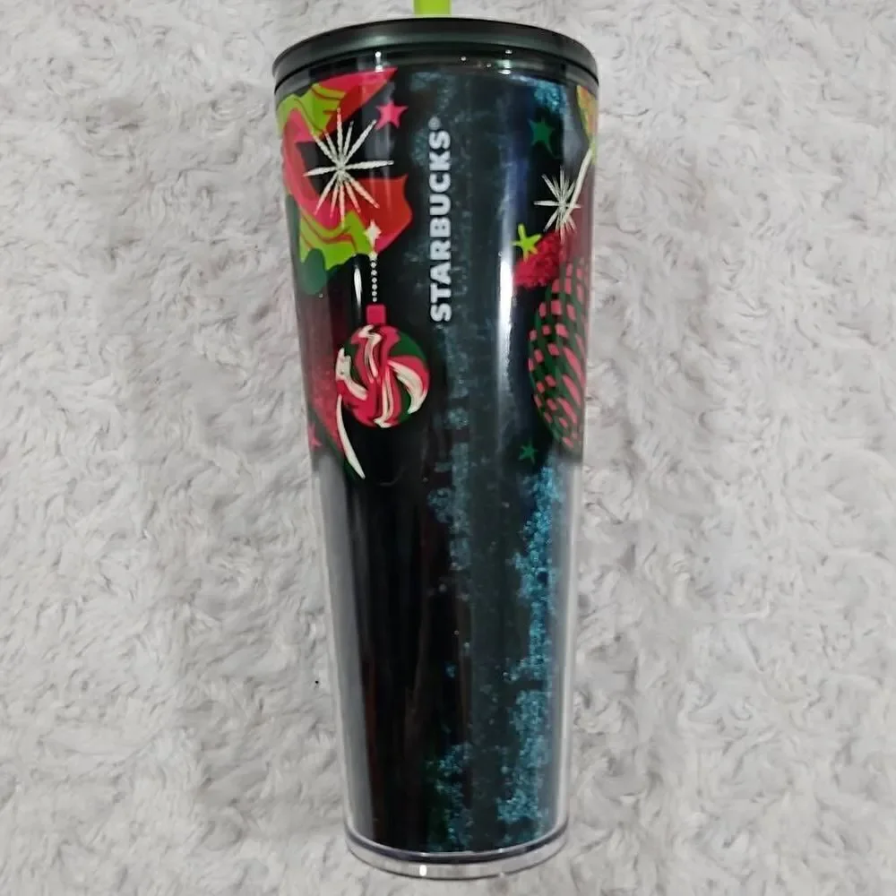 Starbucks 2023 Christmas Holiday Ribbon With Silicone Bow Straw Topper Tumbler V